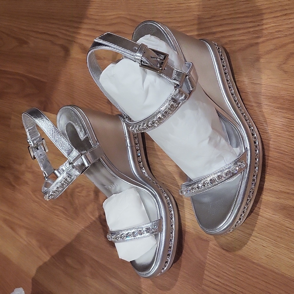 Christian Louboutin Silver Crystal-Embellished Wedge Sandals - Picture 7 of 12
